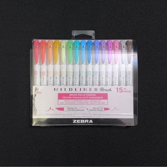 ZEBRA Mildliner 15 pc Double Ended Brush Pen & Bullet Tip Marker Highlighter Set - Picture 1 of 4